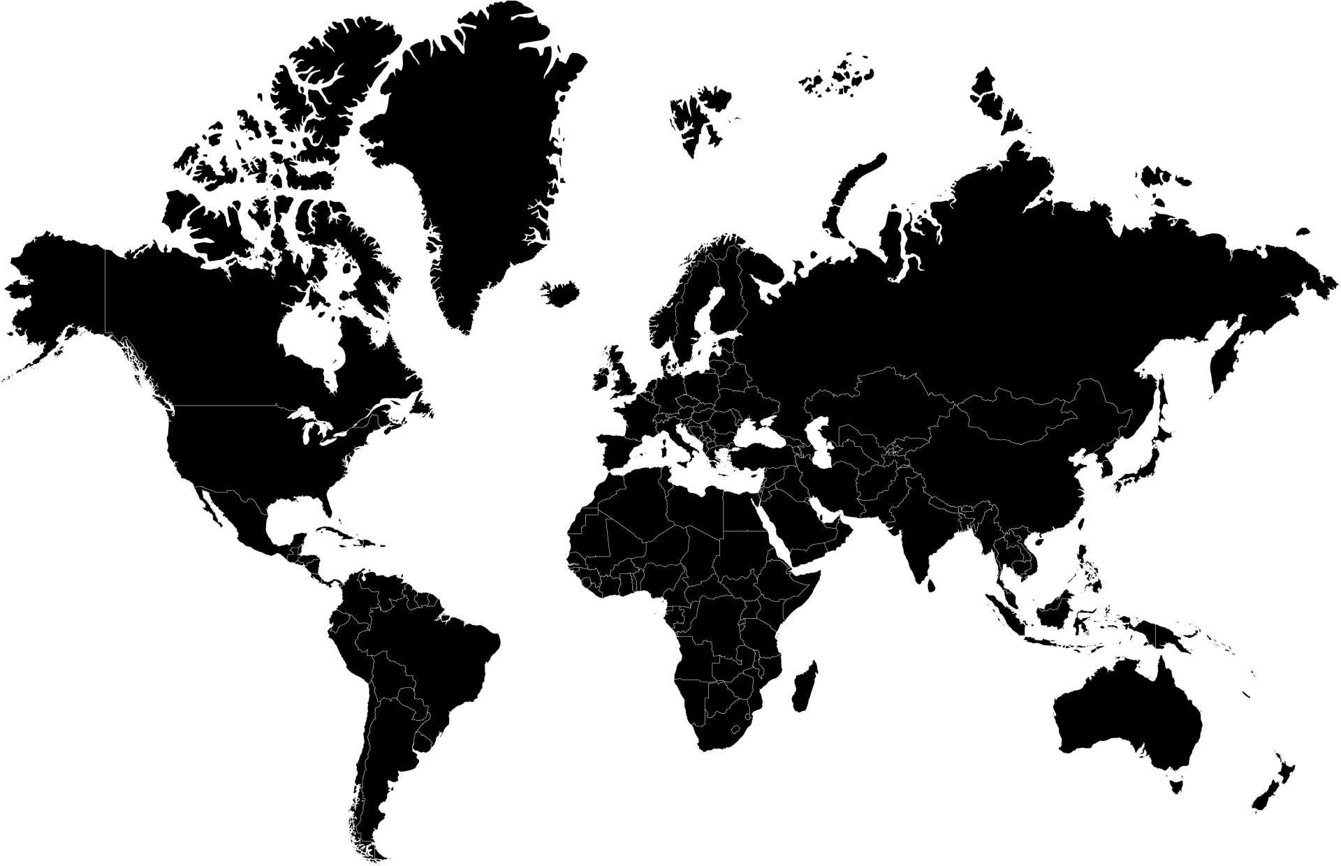 map with countries of the world in black for ipco plug partners